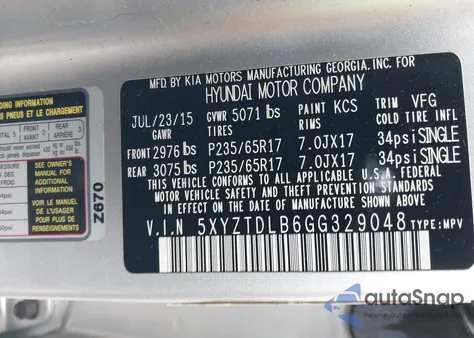 2016 Hyundai Santa Fe Sport 2.4L from USA, damaged, VIN 5XYZTDLB6GG329048